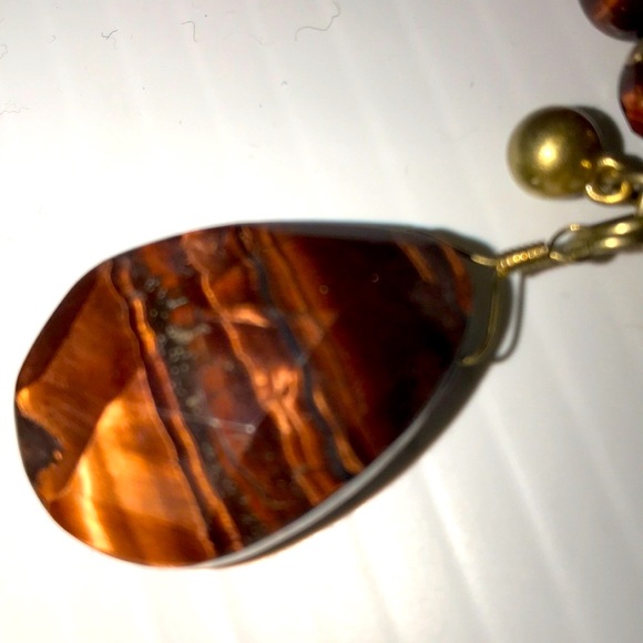 Tigers Eye Stone Matte Gold Necklace /Matte Gold Women's - Picture 2 of 7